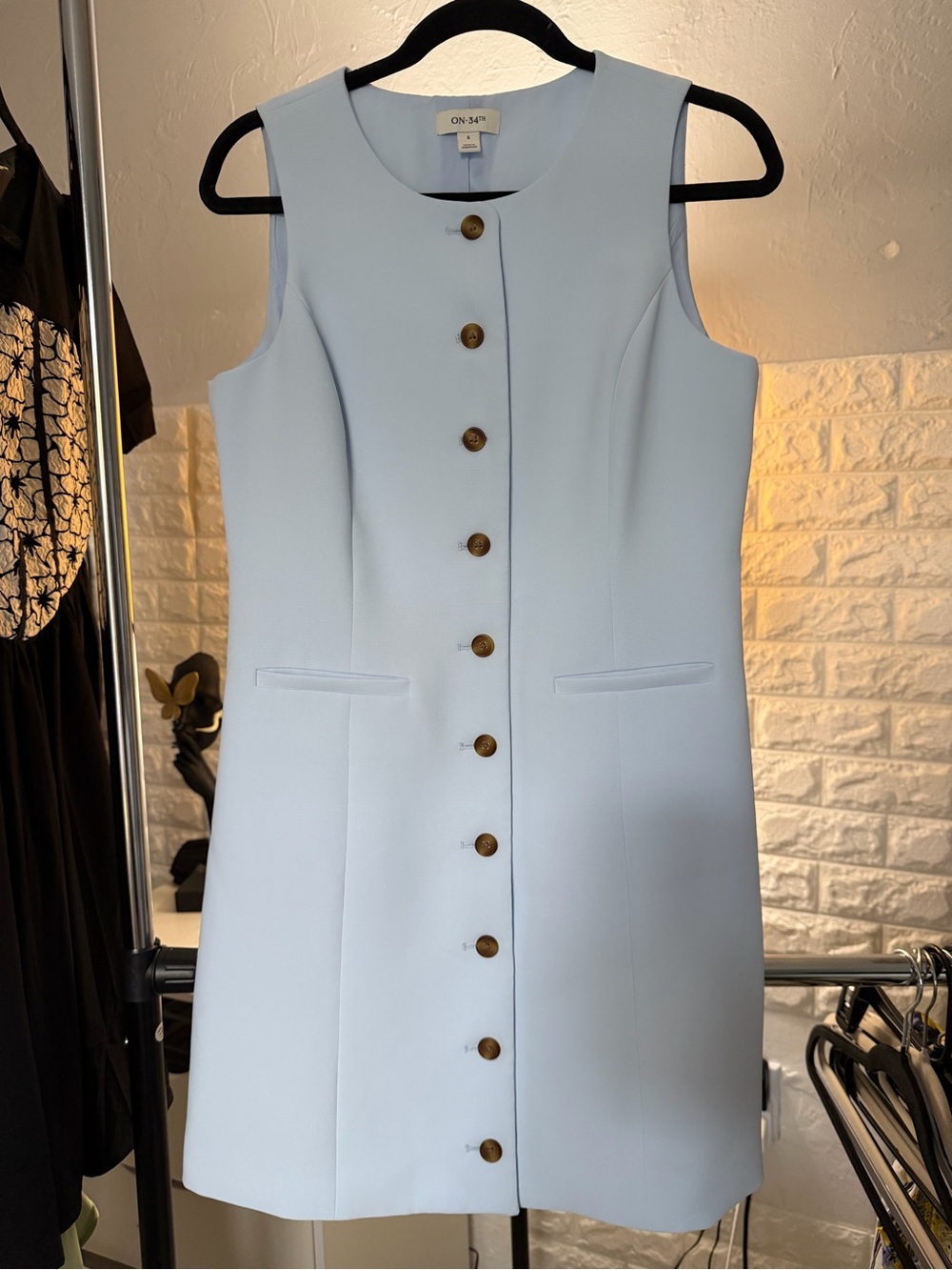 On 34th Light Blue Sleeveless Button-Front Sheath Dress 6